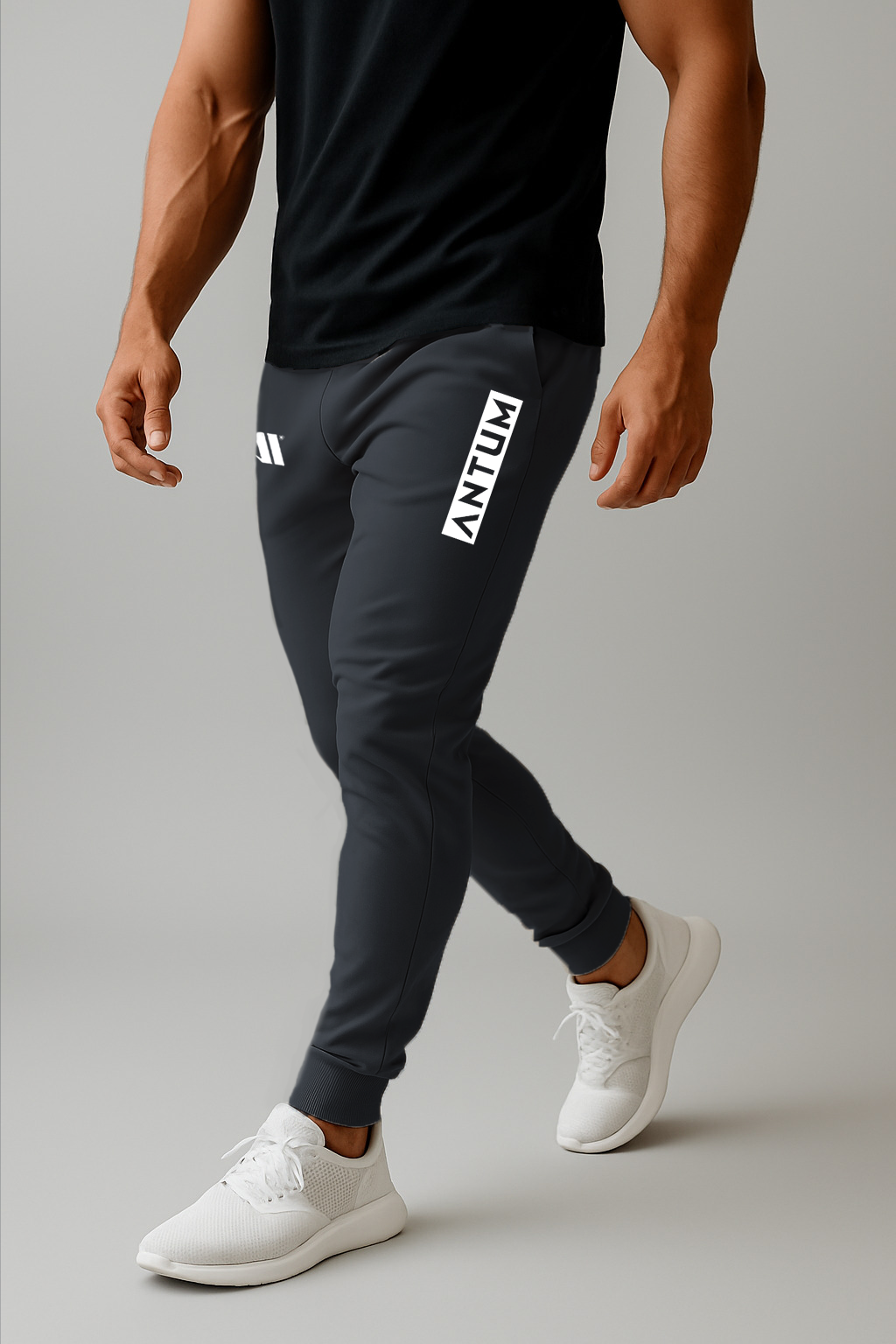 Men's ash black poly lycra track pant