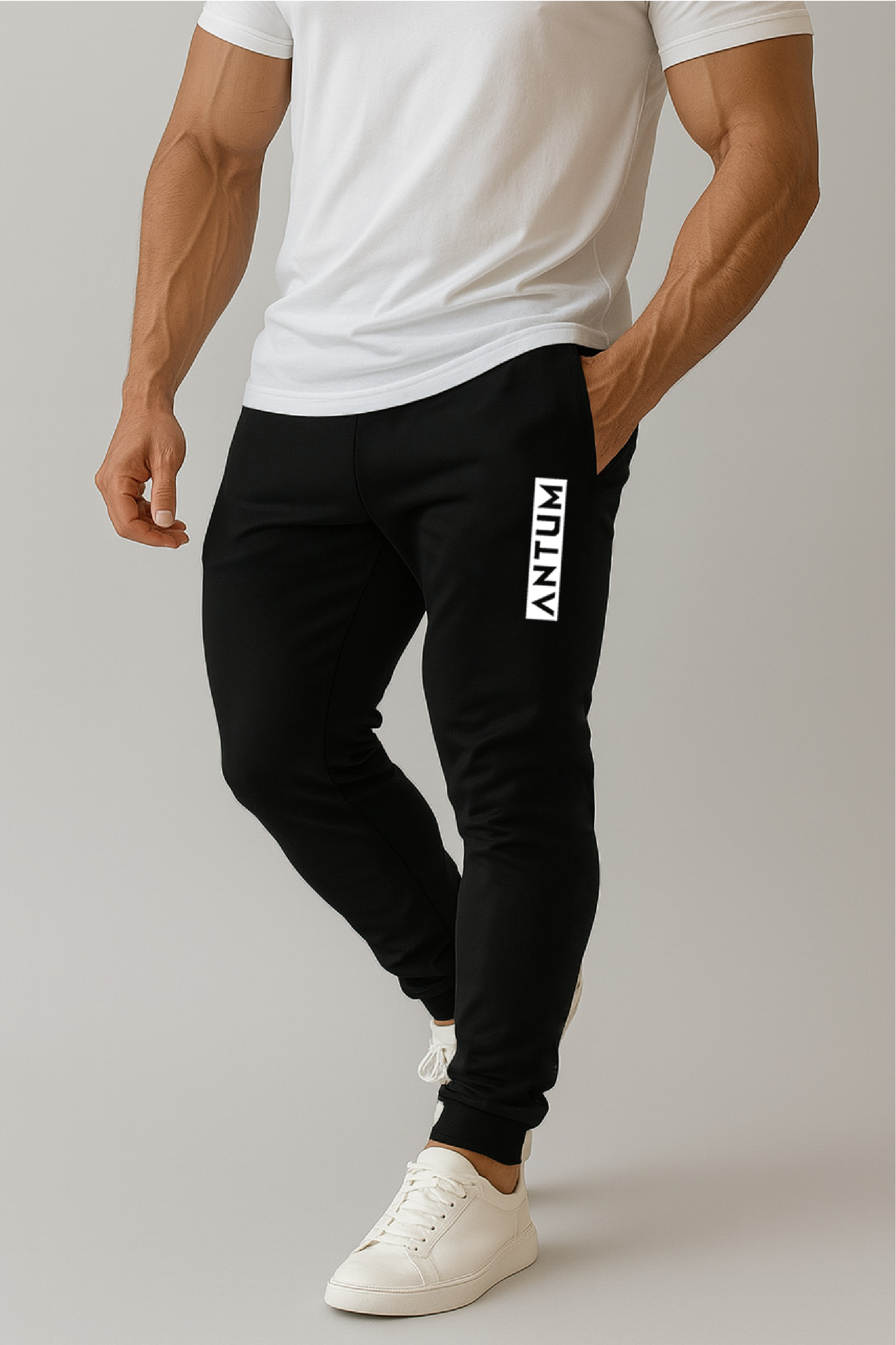 Men's black cotton track pants
