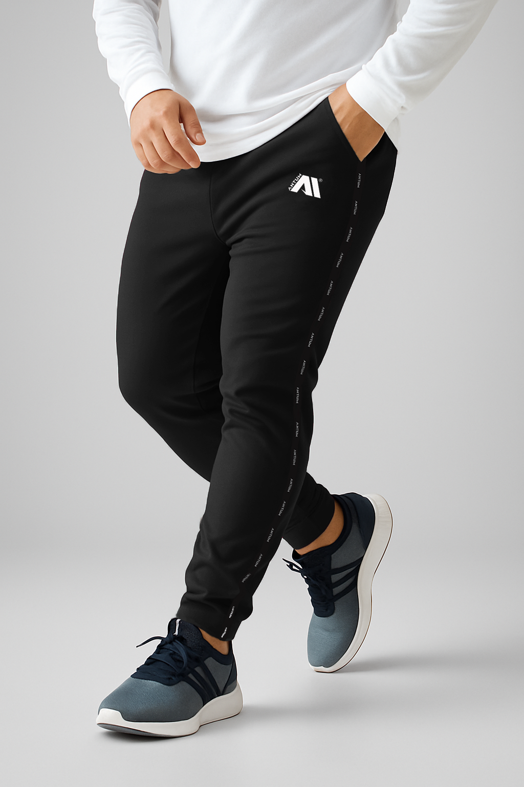 Men's black poly lycra track pants