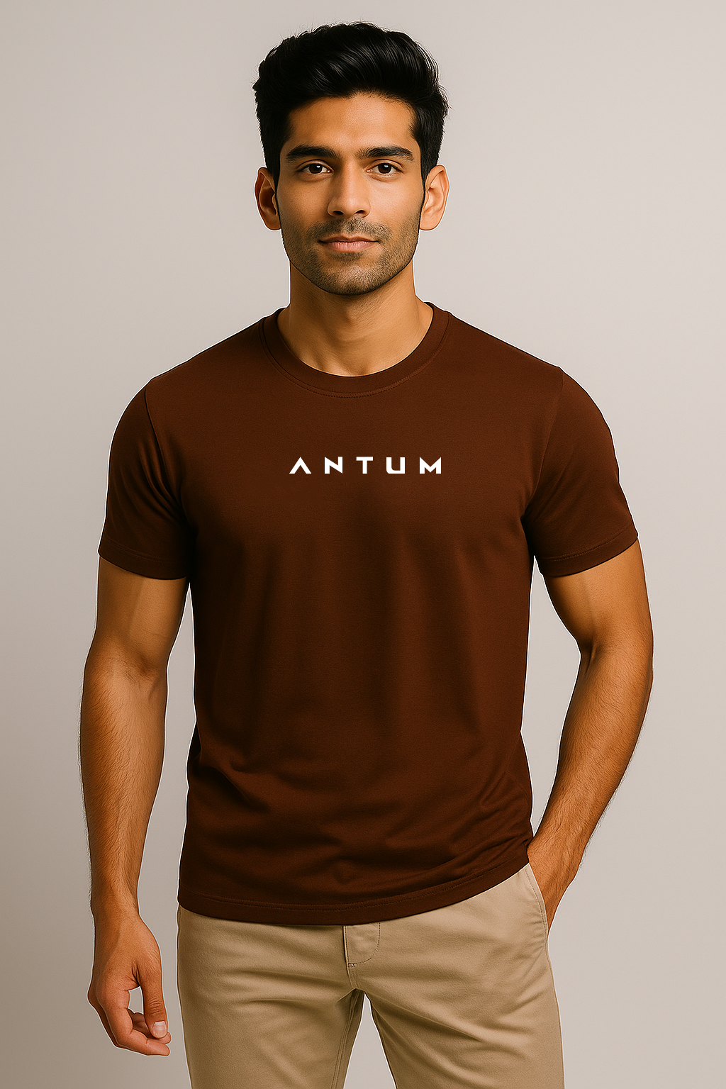 Men’s brown lycra comfort fit T-shirt
