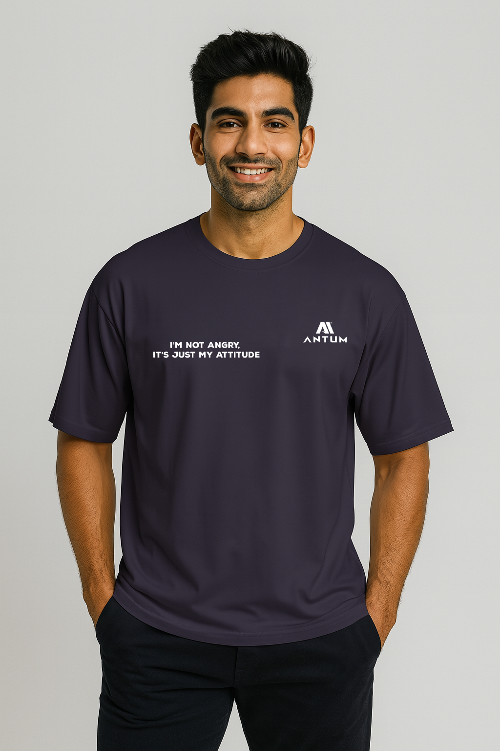 Men’s ash black cotton oversize T-shirt