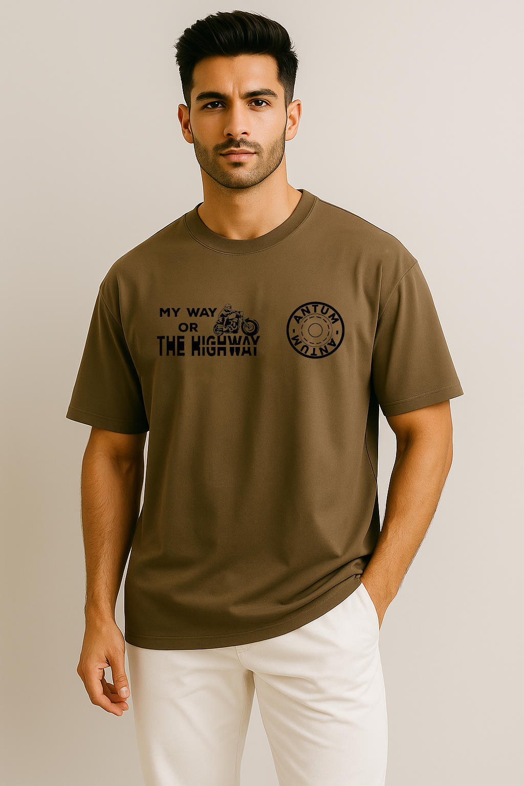 Men’s dark beige cotton oversize T-shirt