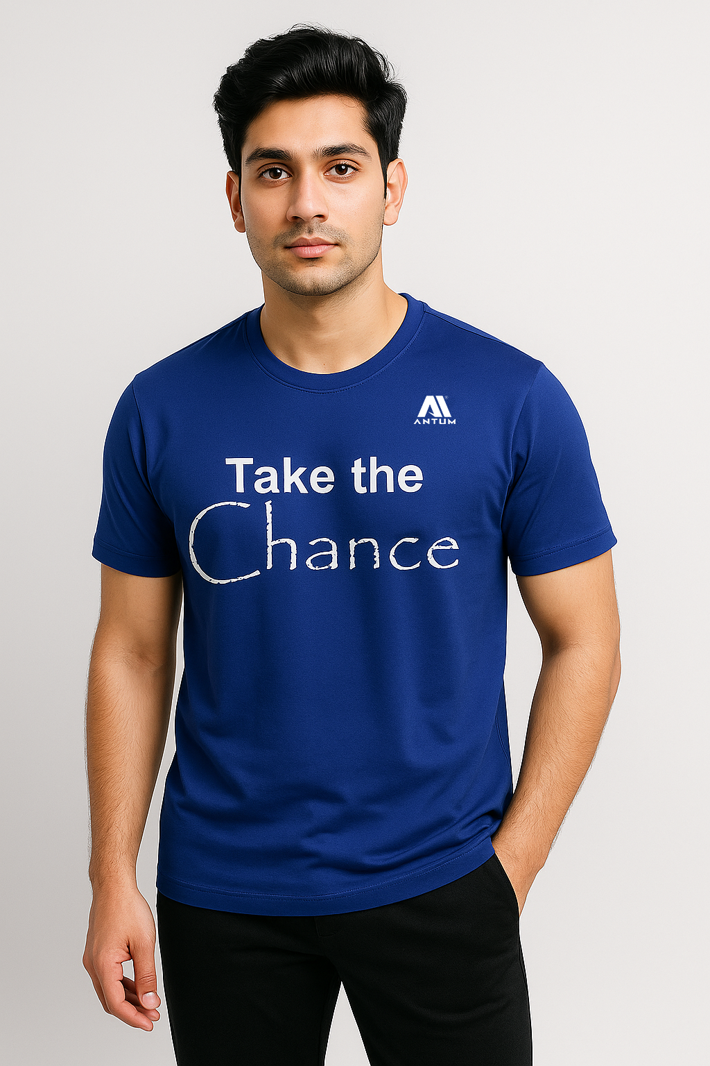 Men’s navy blue dryfit comfort fit quote T-shirt