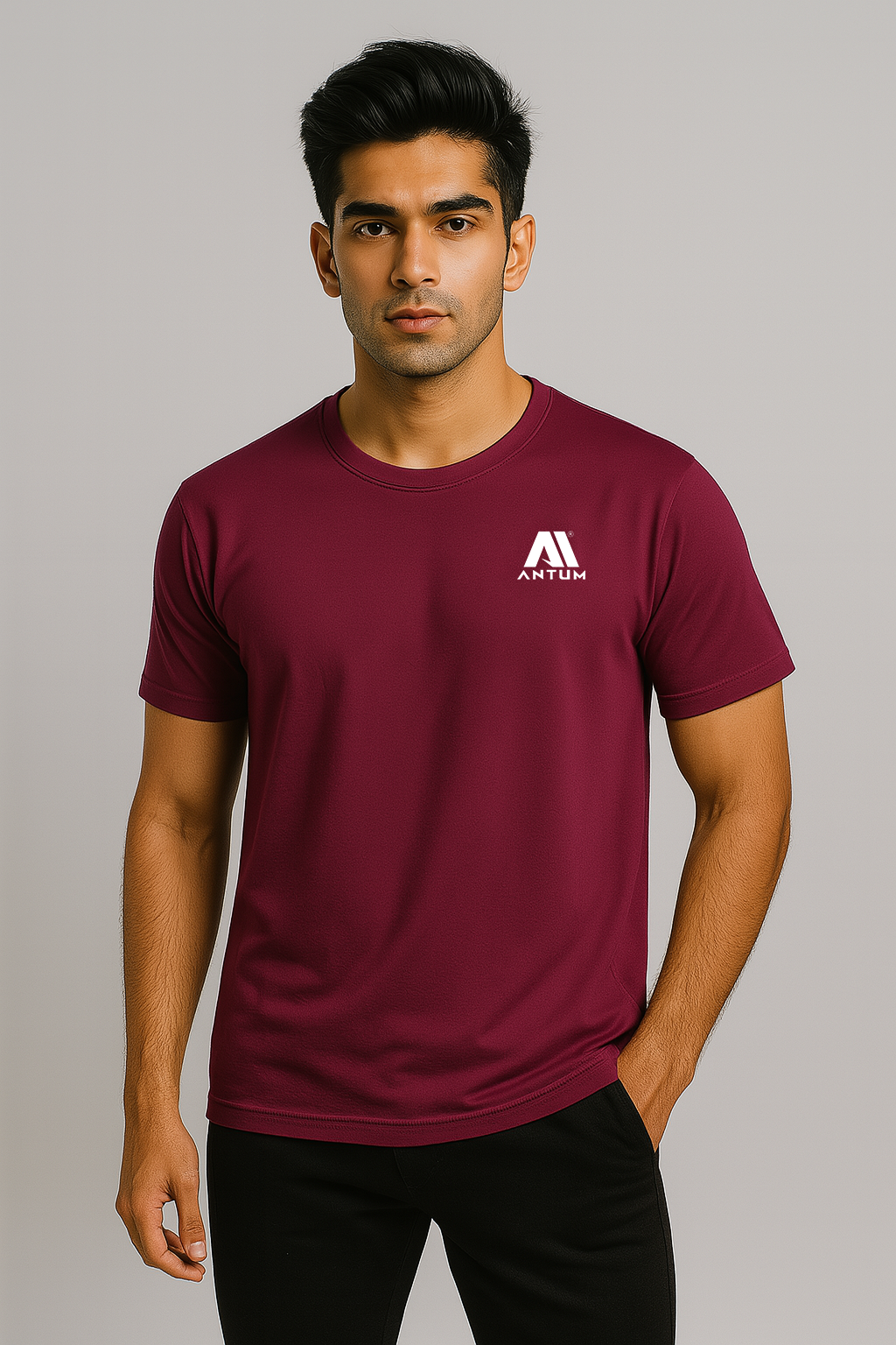 Men’s wine dryfit comfort fit T-shirt