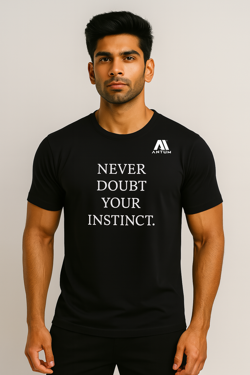 Men’s black dryfit comfort fit quote T-shirt