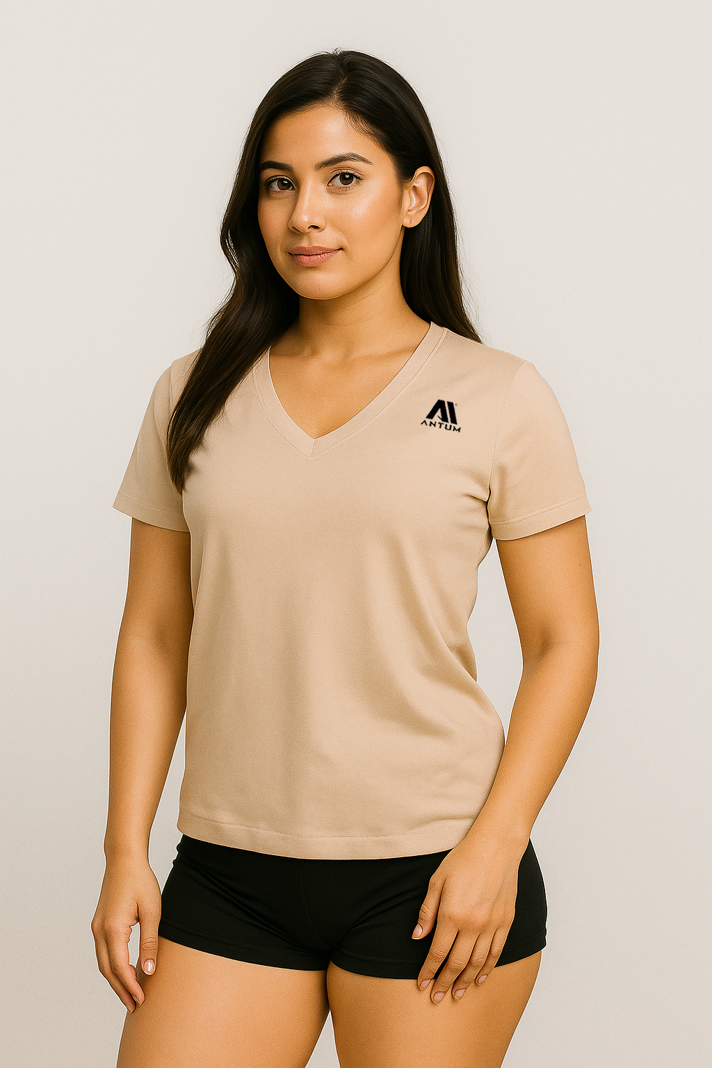 Women's beige v neck t-shirt