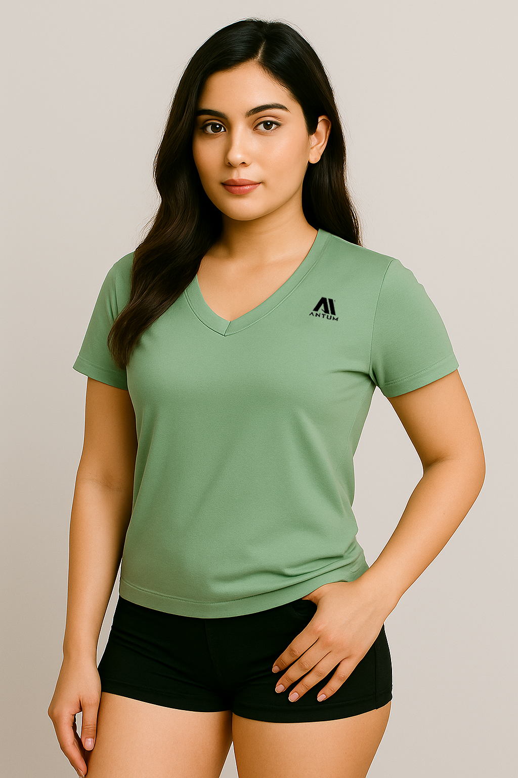 Women's pista green v neck t-shirt