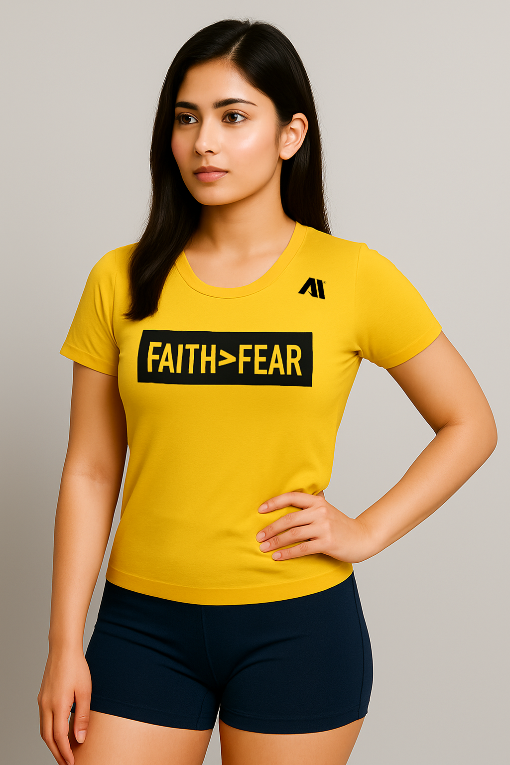 Women's turmeric yellow dryfit round neck t-shirt