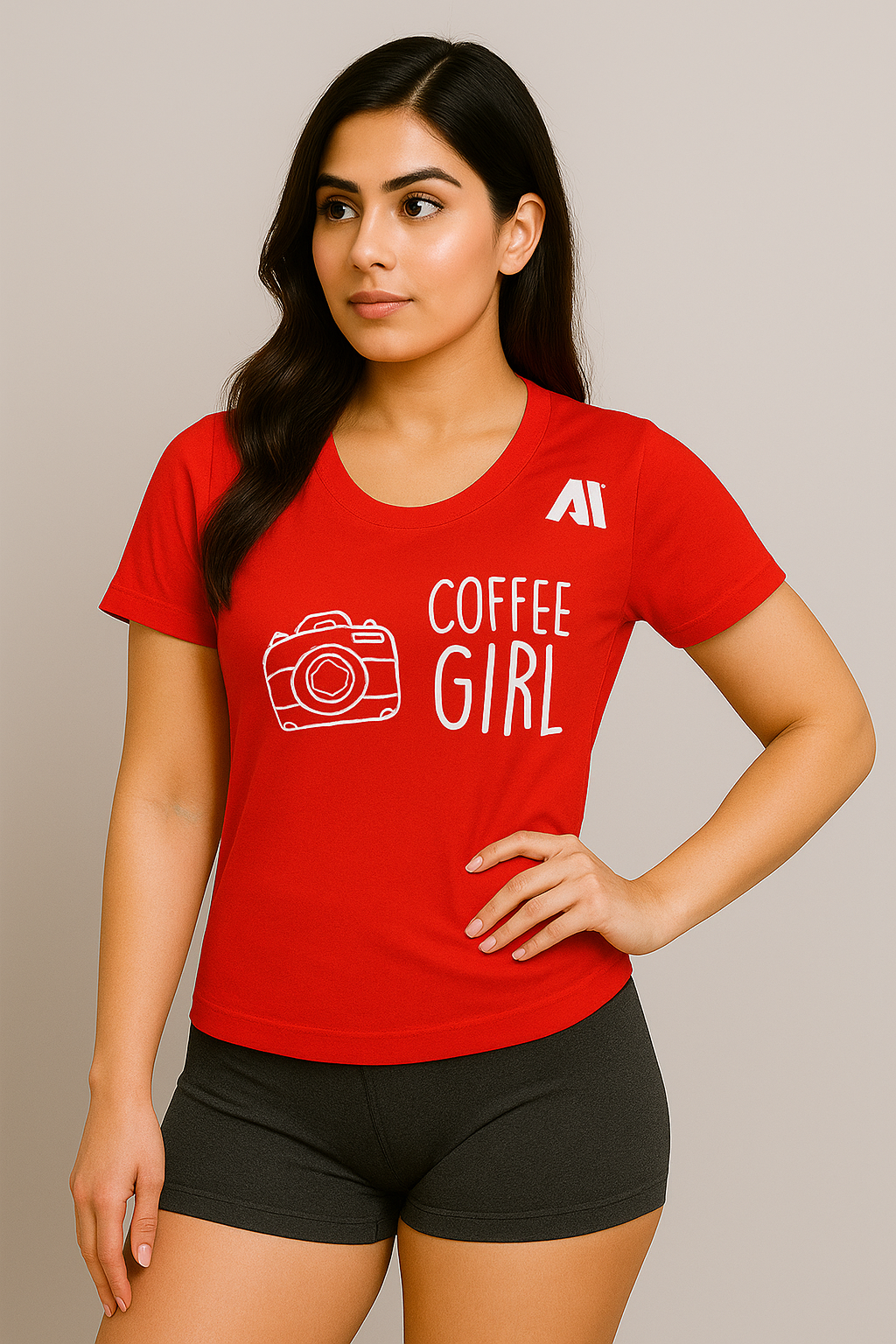 Women's red dryfit v neck t-shirt