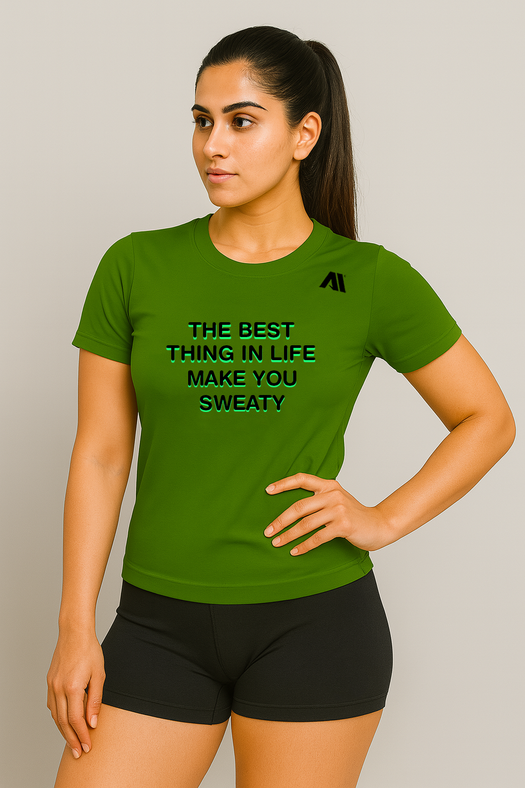 Women's olive green round neck t-shirt