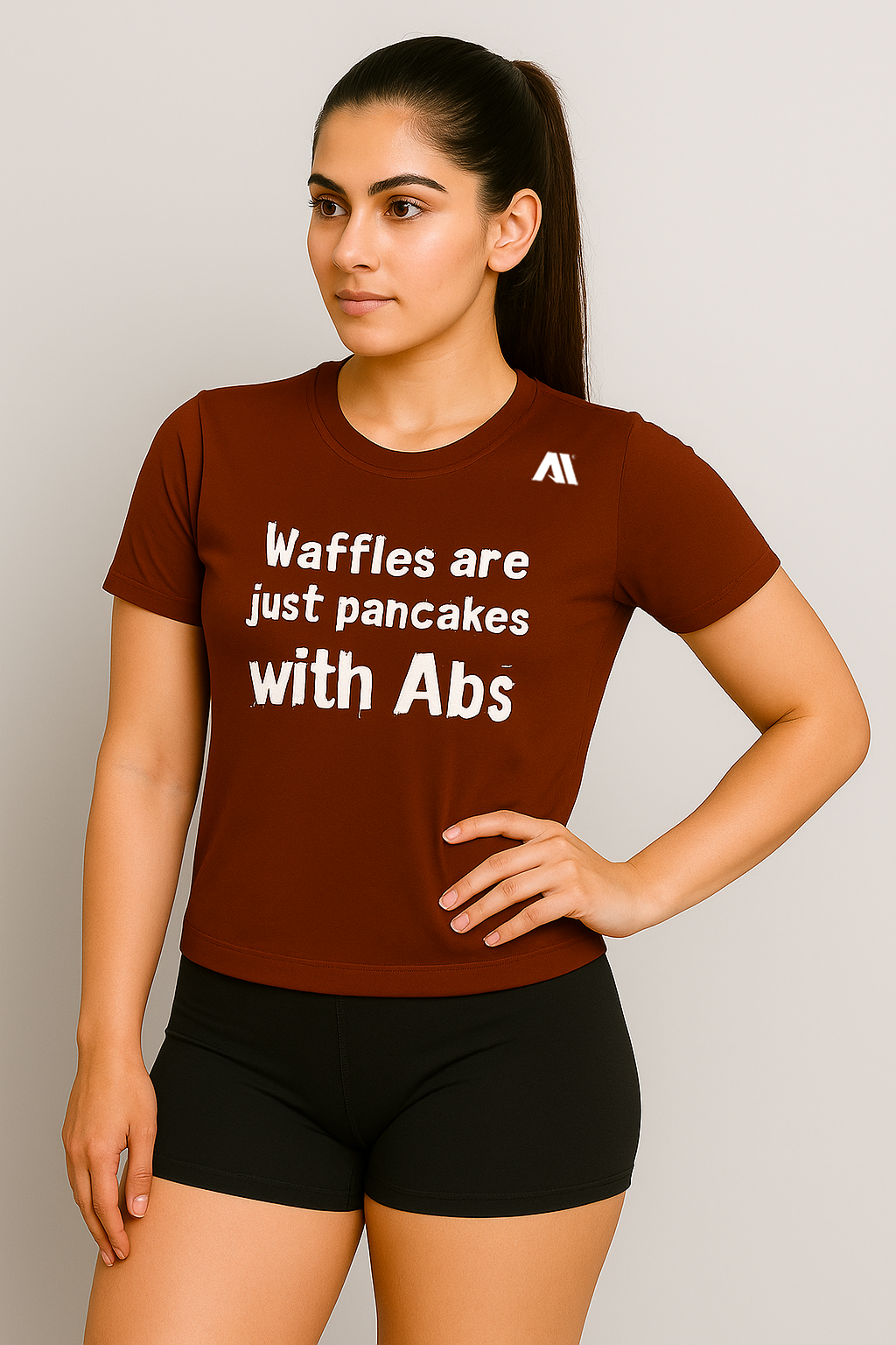 Women's brown cotton round neck t-shirt