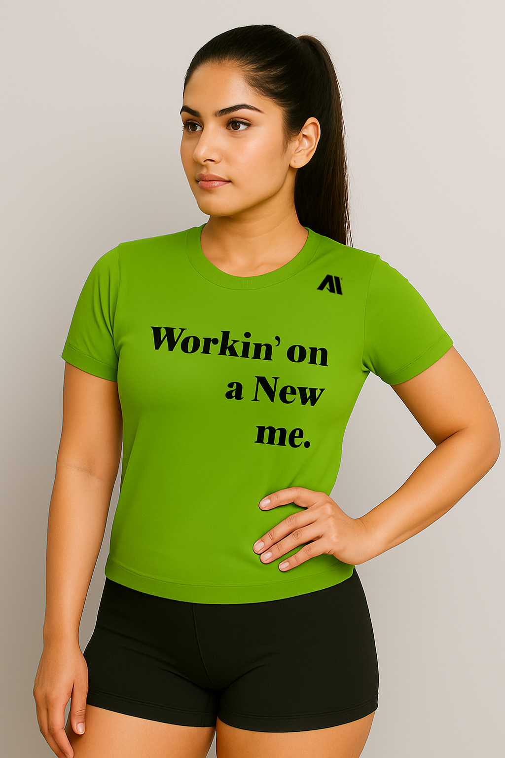 Women's neon green cotton round neck t-shirt