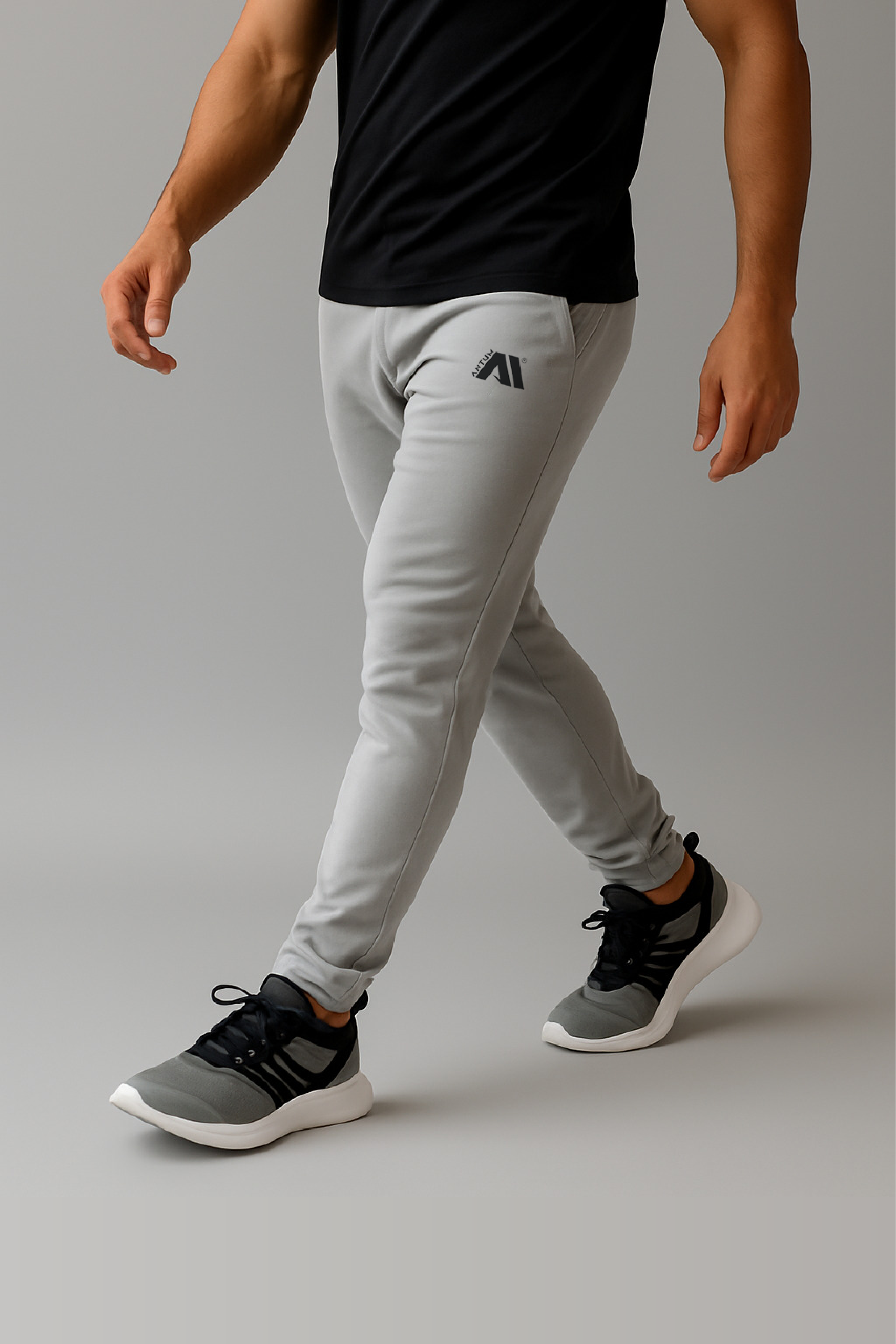 Men's light grey poly lycra track pants