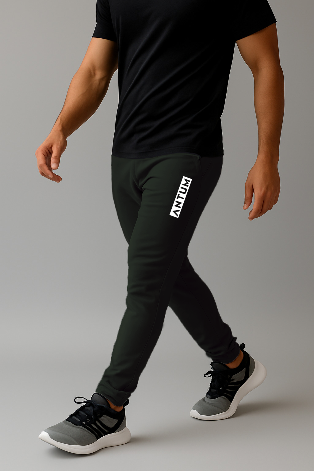 Men's military green poly lycra track pants