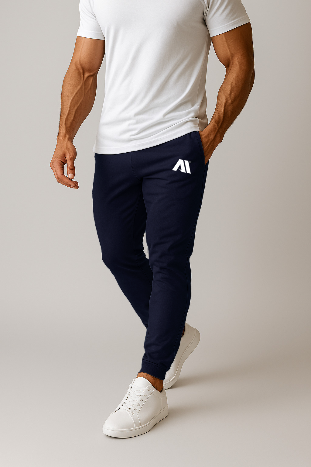 Men's navy blue poly lycra track pants
