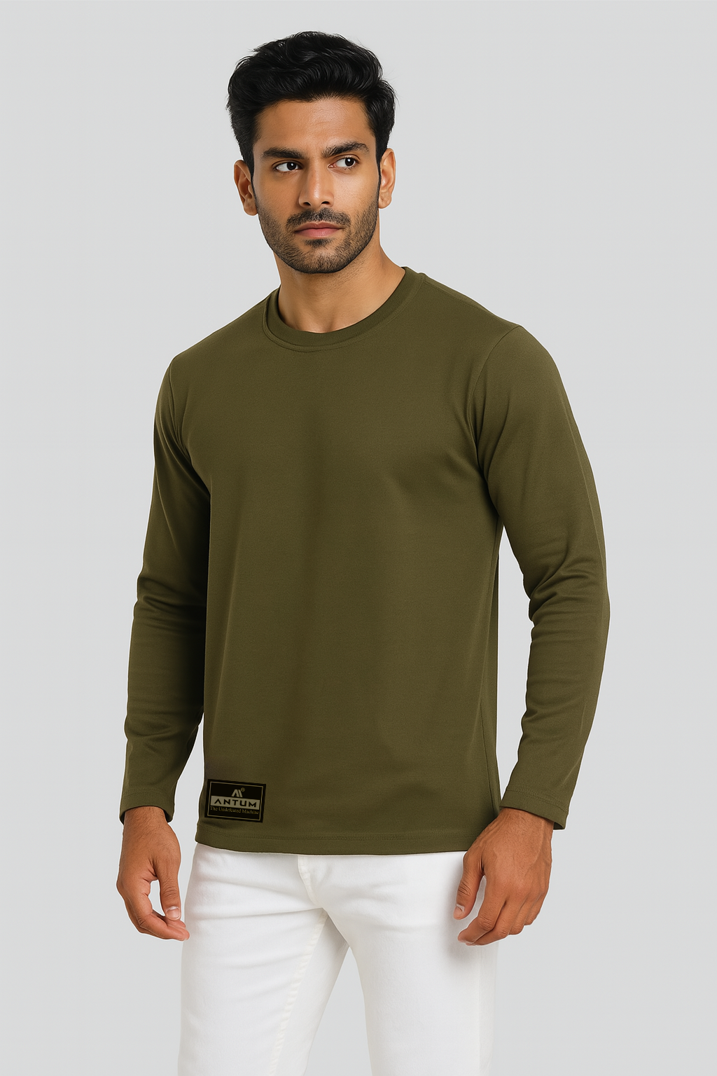 Men’s olive green full sleeves comfort fit T-shirt