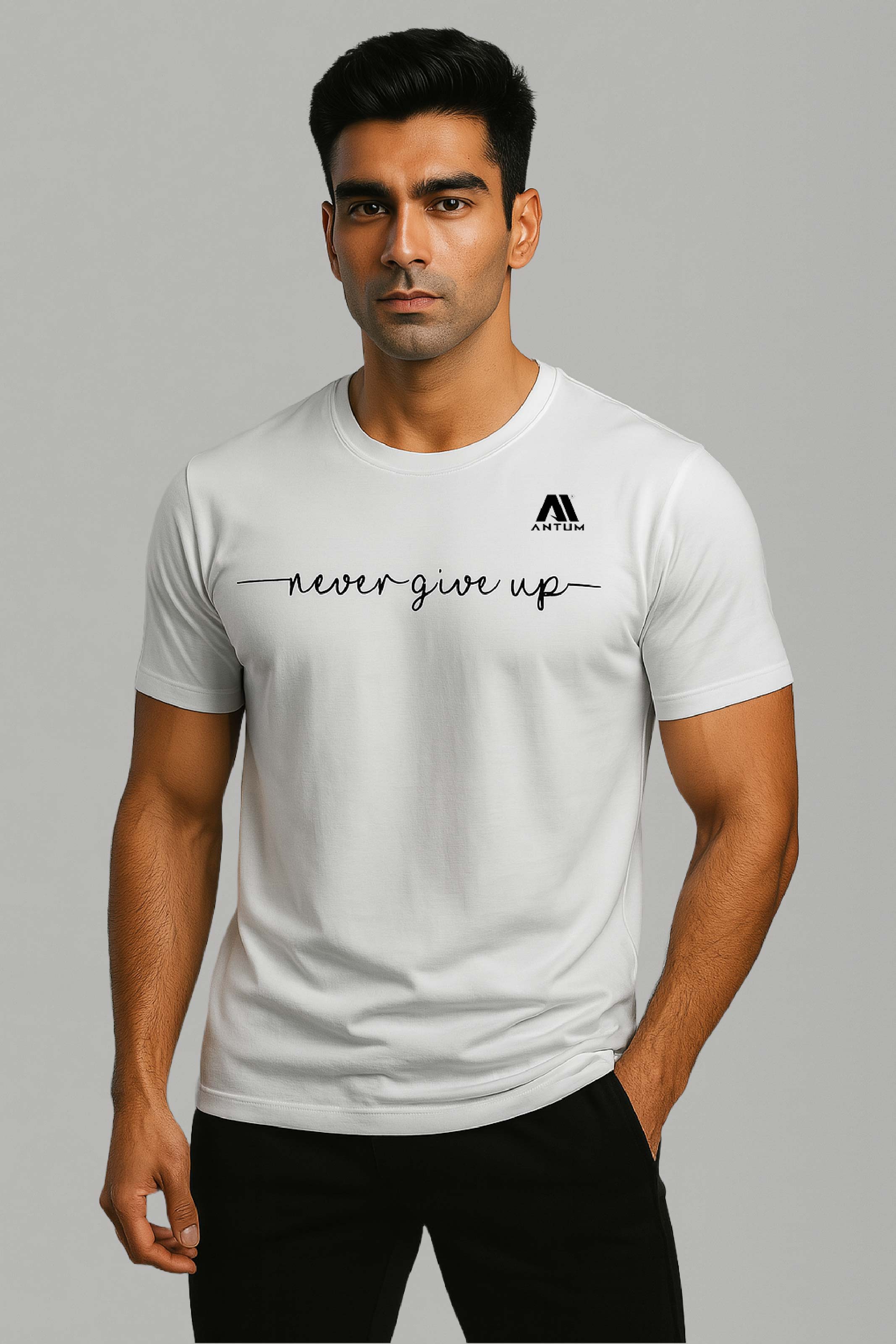 Men’s white dryfit comfort fit quote T-shirt