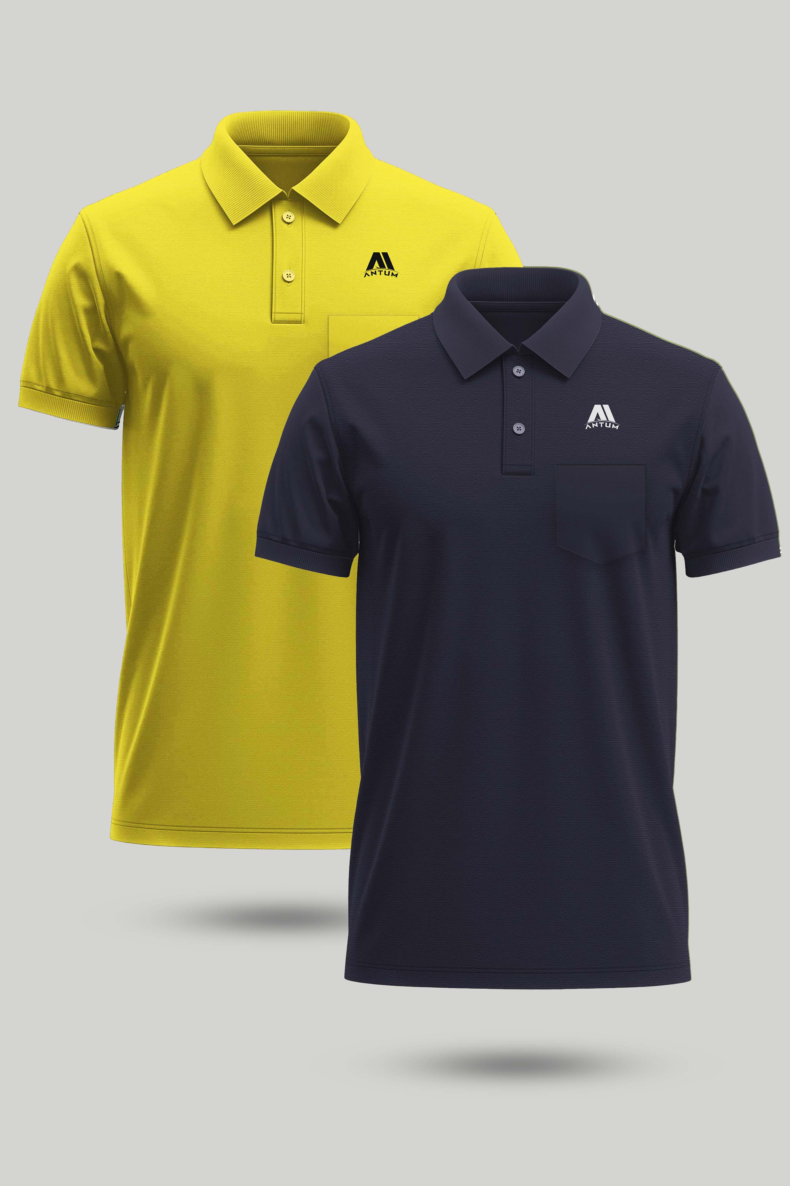 Men's 2 pack yellow, ash black polo T-shirt
