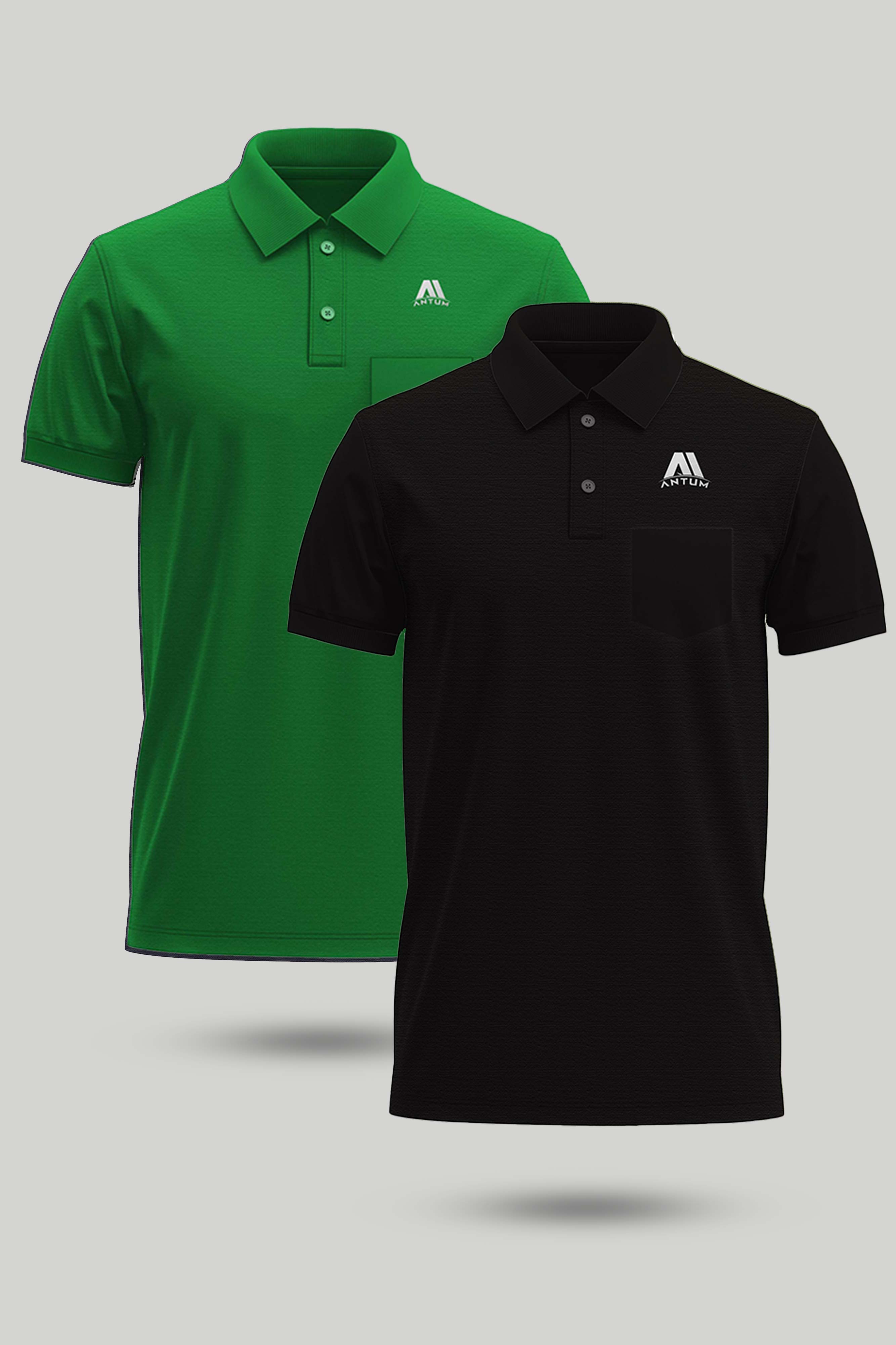 Men's 2 pack green, black polo T-shirt