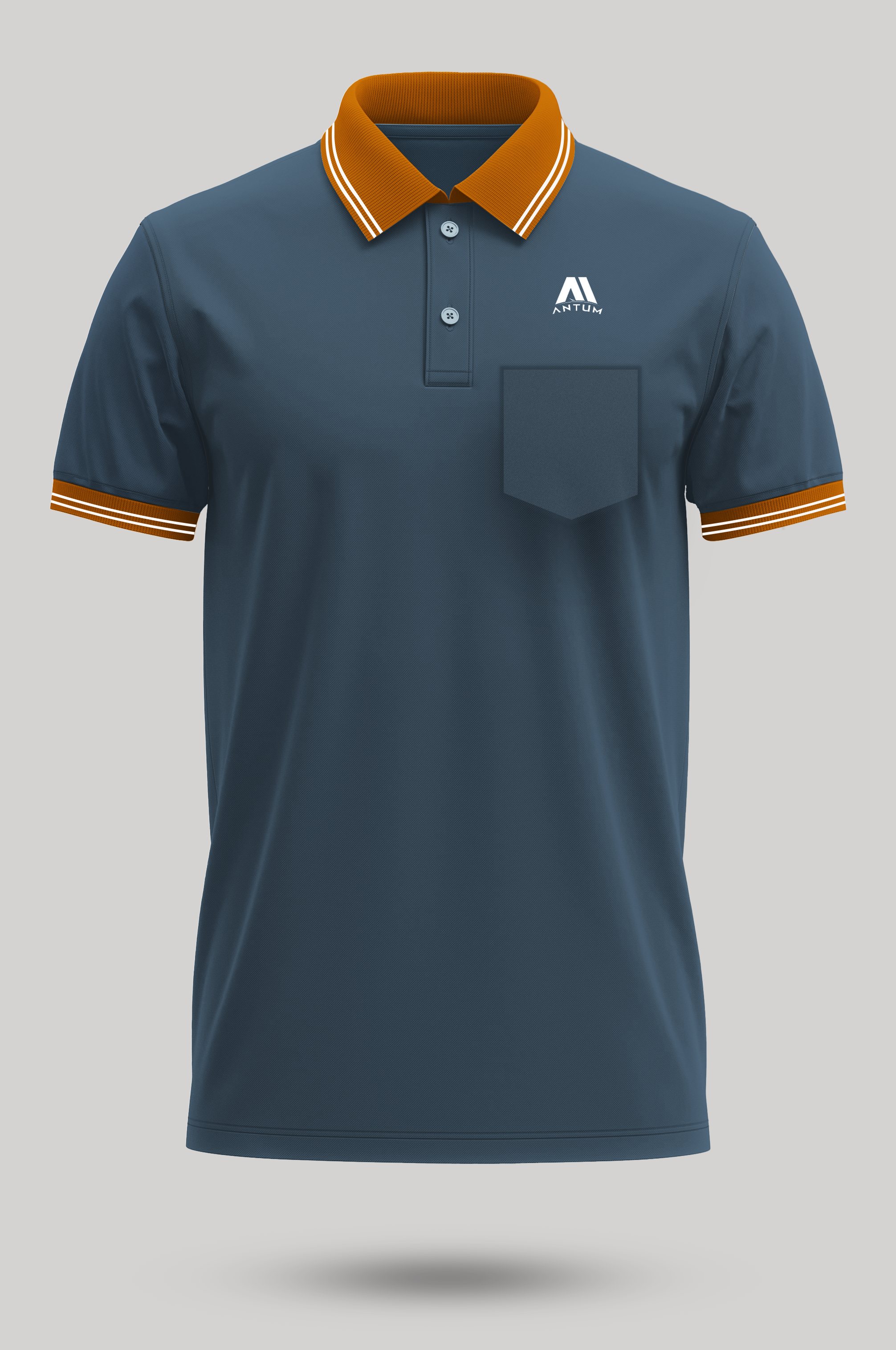 Men's denim blue cotton polo T-shirt