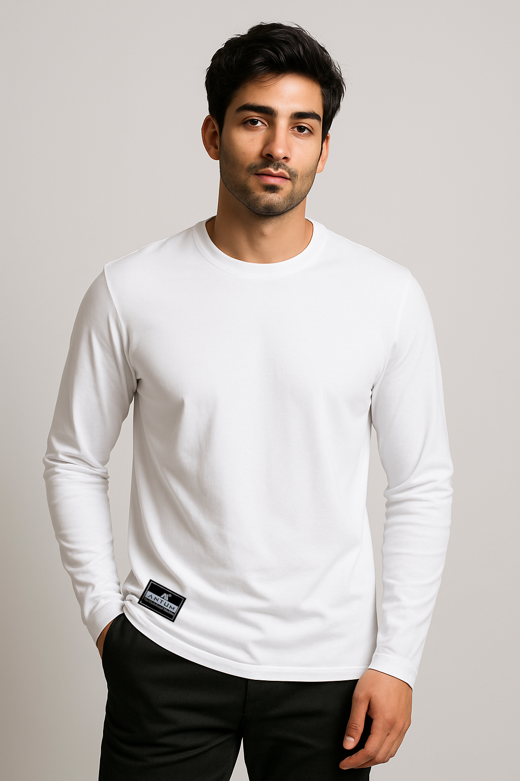 Men’s royal white full sleeves comfort fit T-shirt 