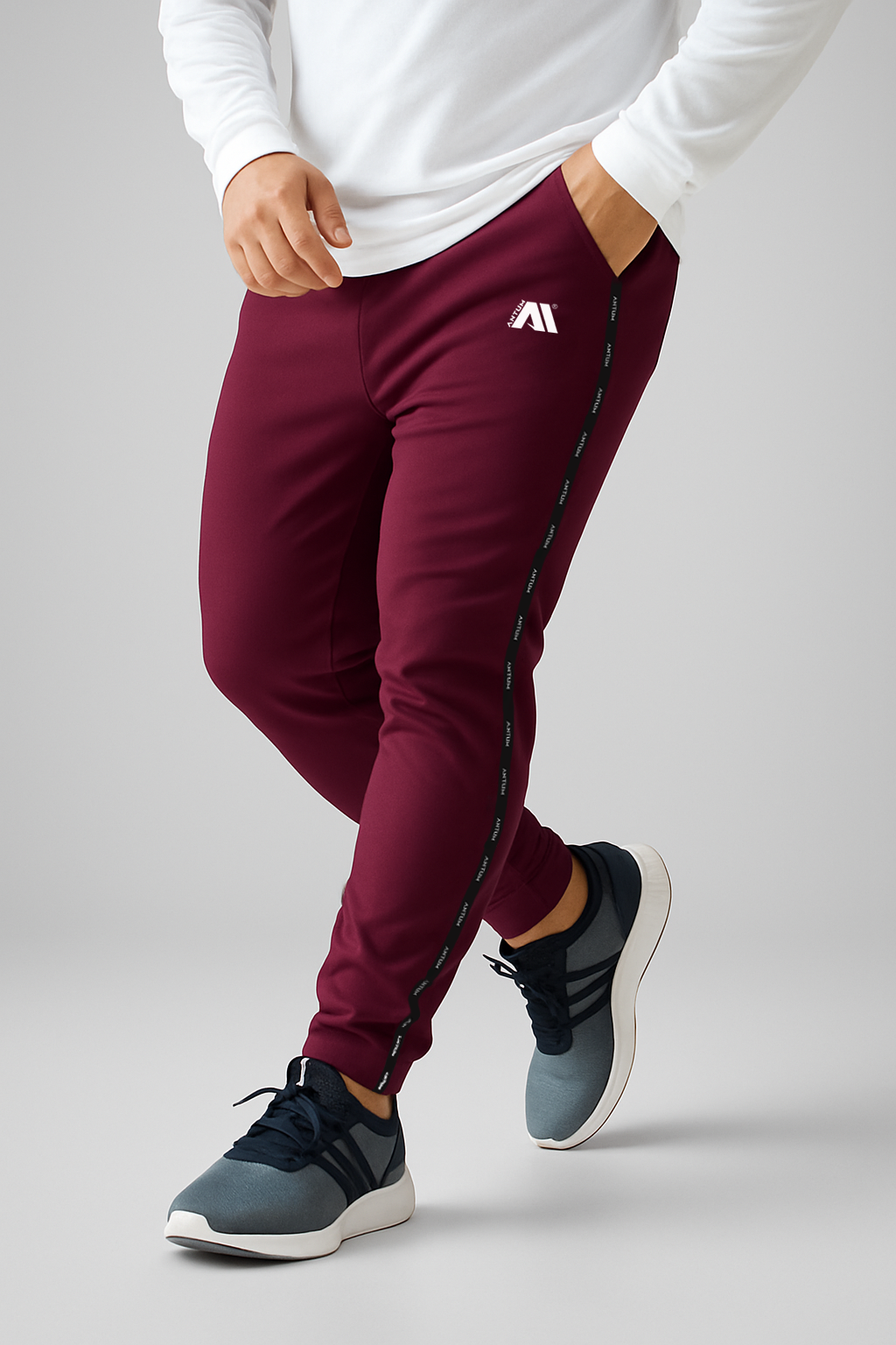 Men's wine poly lycra track pants 