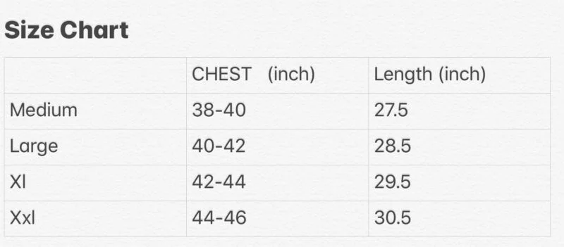 Size Chart Chest